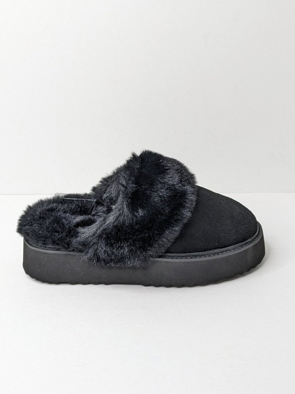 BCTEX Fuzzy Memory Foam Platform Slippers Black Women's 10